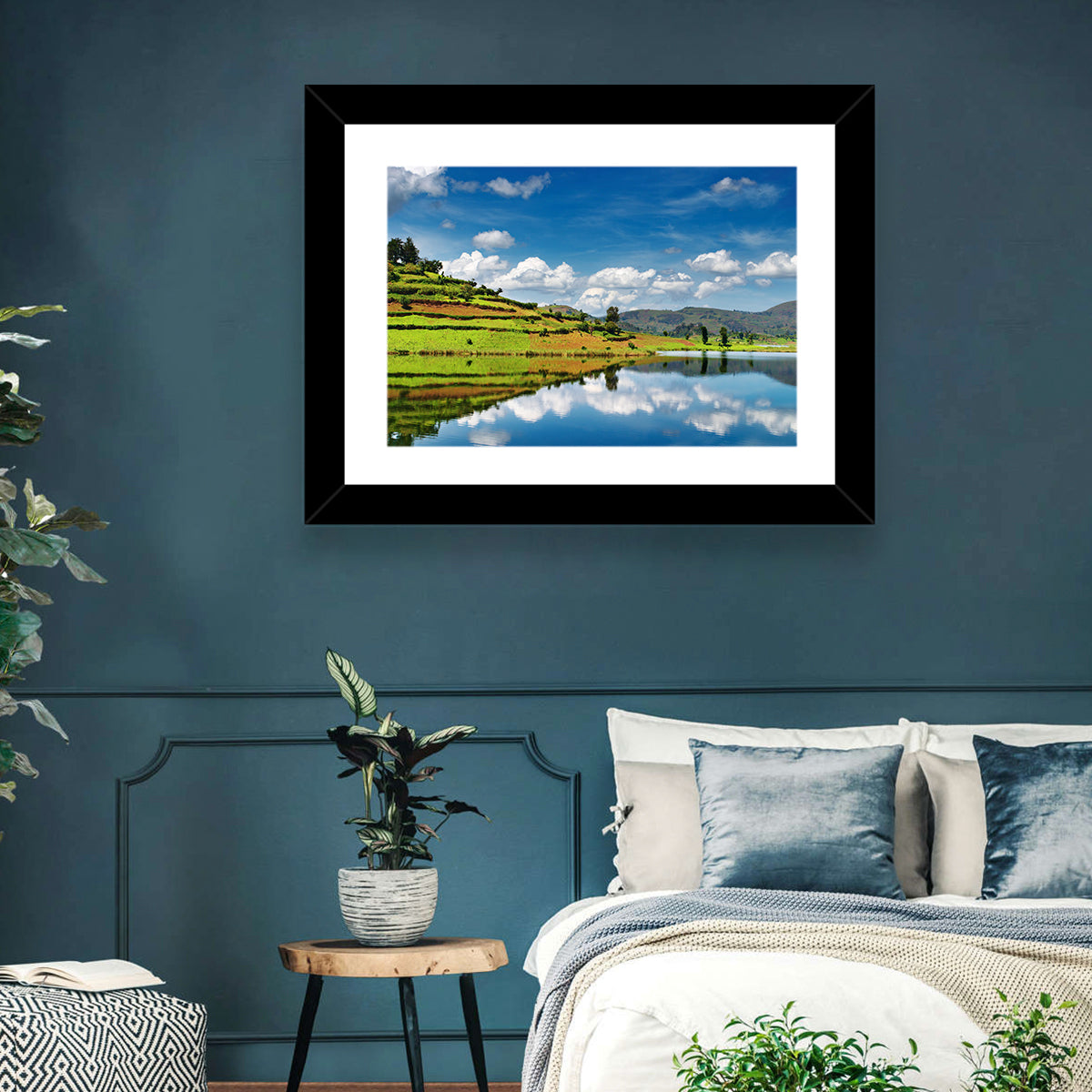 Bunyonyi Lake Reflection Wall Art in a room, landscape