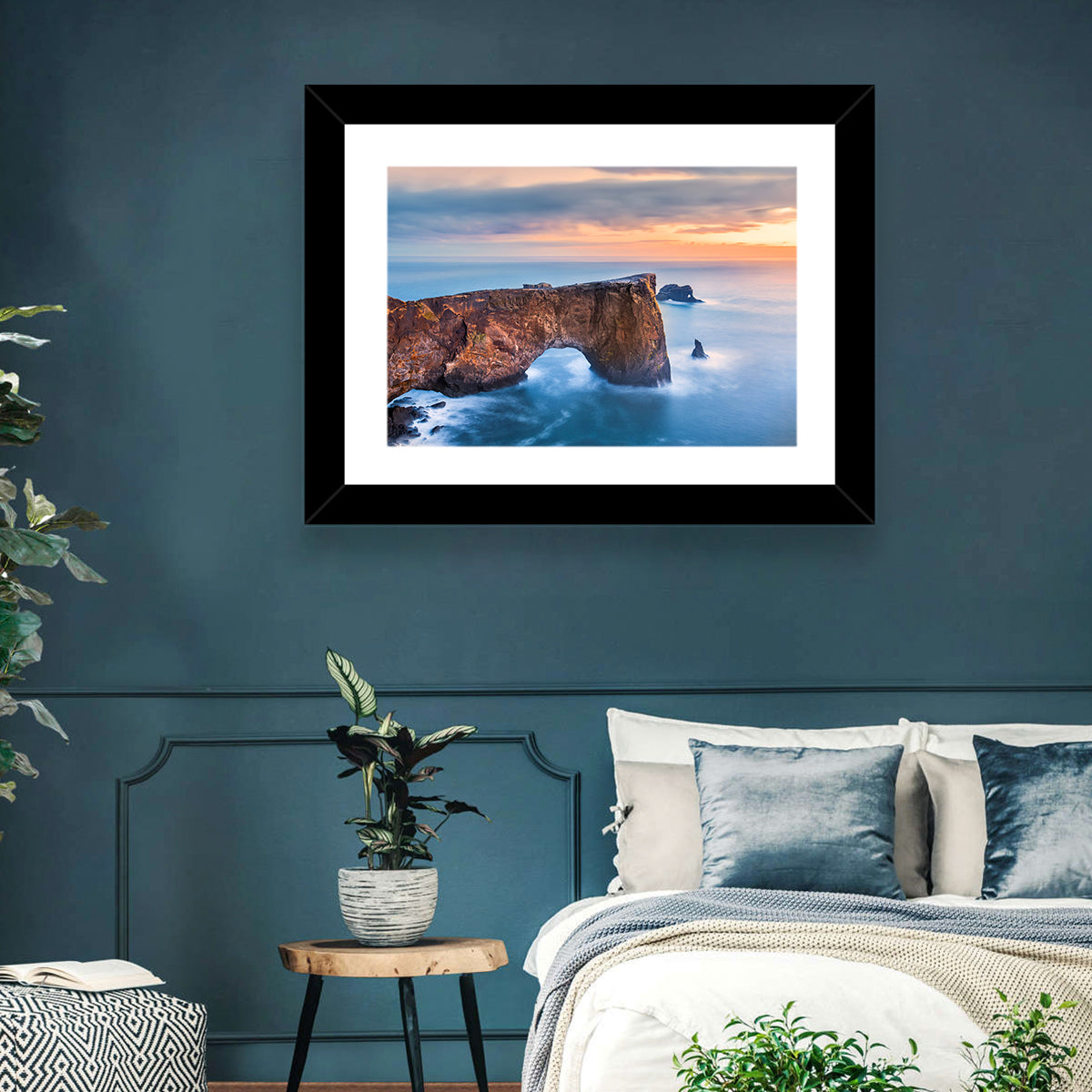 Dyrhólaey Sea Arch at Sunset Wall Art in a room, landscape
