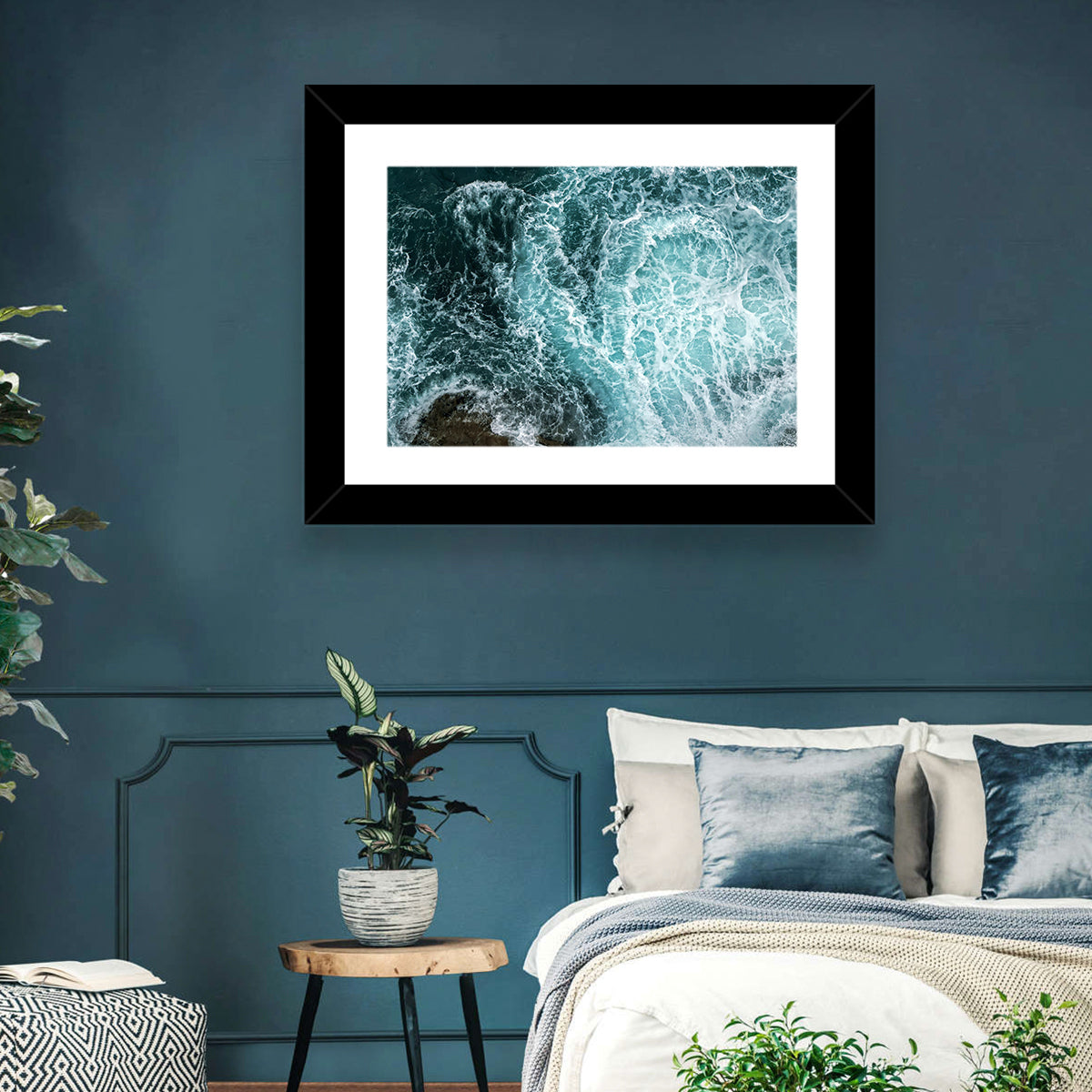 Aerial Ocean Waves with Sea Foam Wall Art in a room, landscape