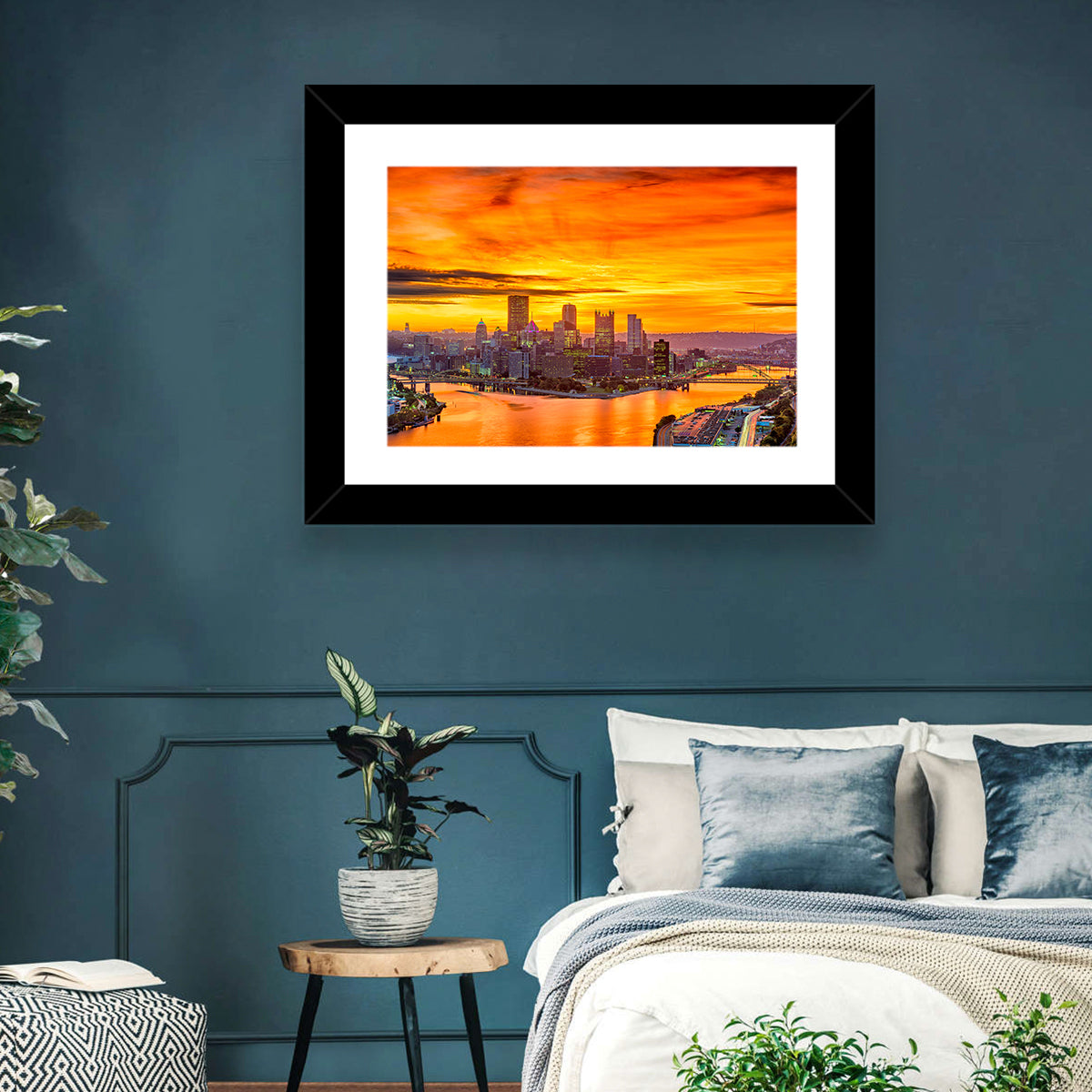 Pittsburgh Skyline at the Point Wall Art in a room, landscape