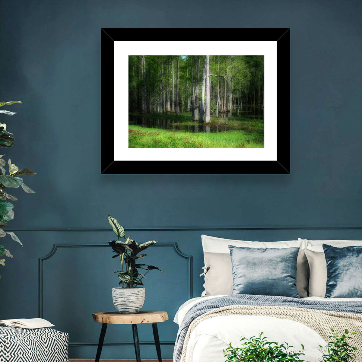 Lush Cypress Swamp Wall Art in a room, landscape