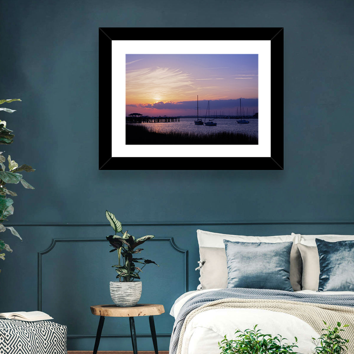South Carolina Coastal Harbor Wall Art in a room, landscape