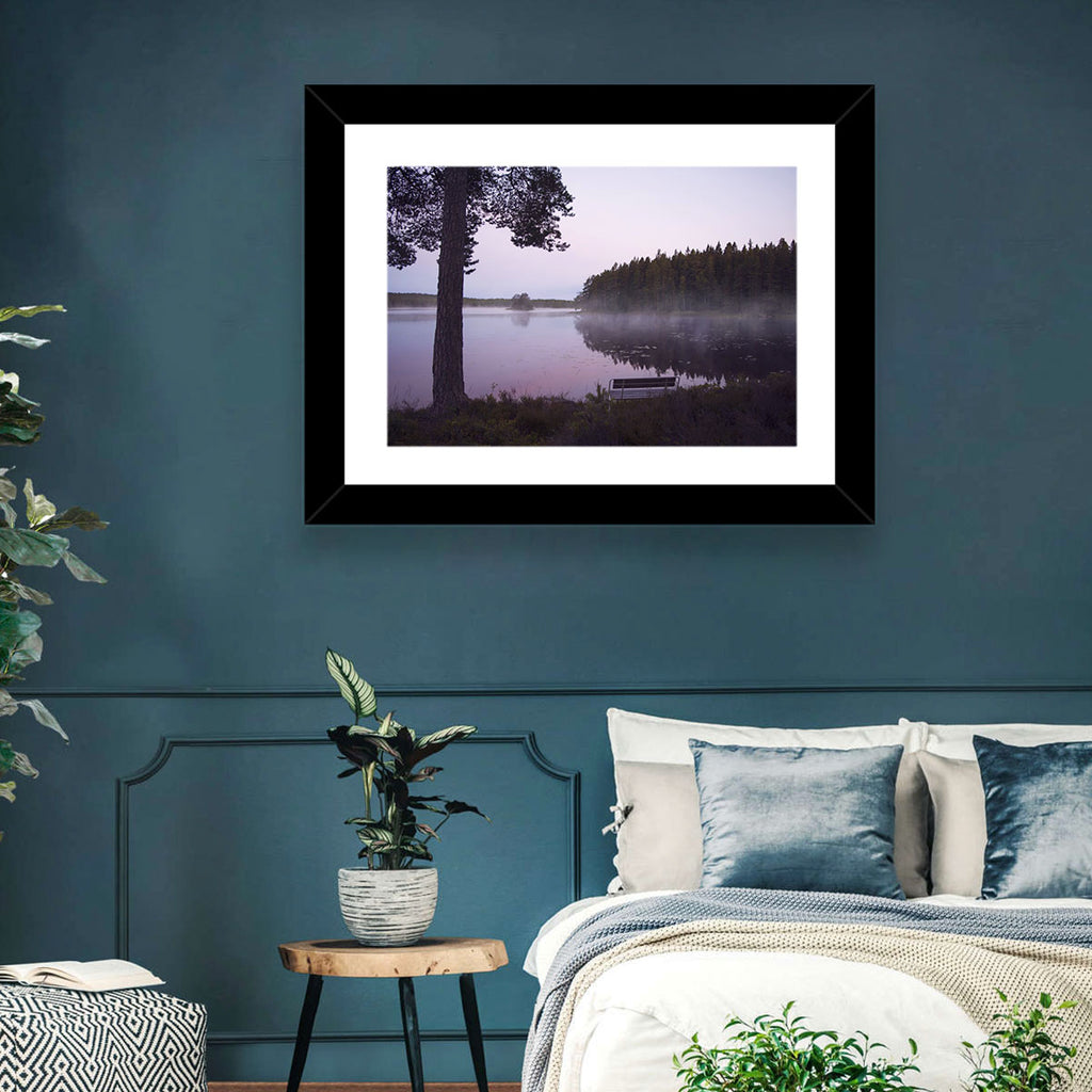 Misty Lake with Bench Wall Art