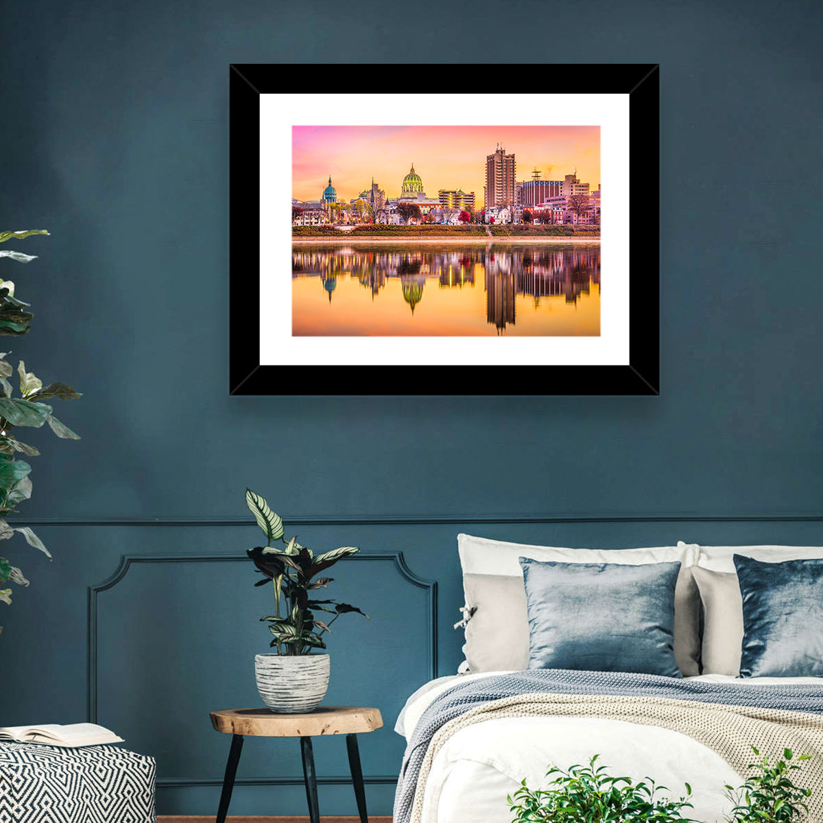 Harrisburg Golden Hour Skyline Wall Art in a room, landscape