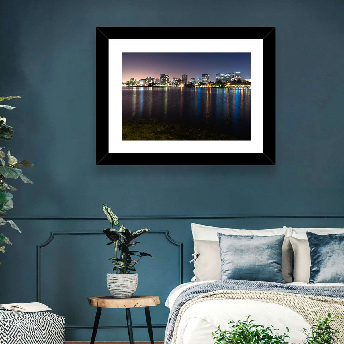 Oakland Skyline Over Lake Merritt Wall Art in a room, landscape