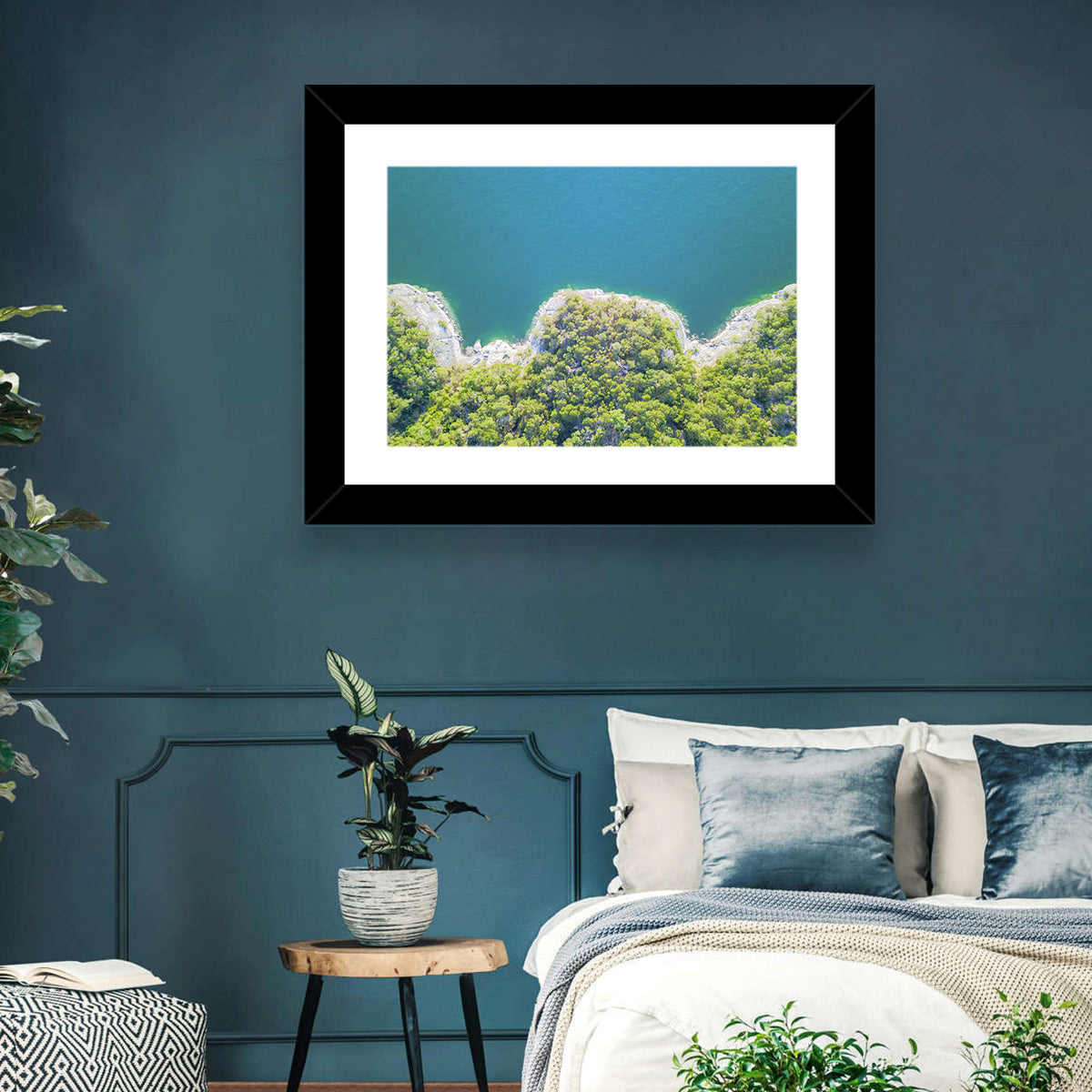 Lake Travis Shoreline Aerial Wall Art in a room, landscape