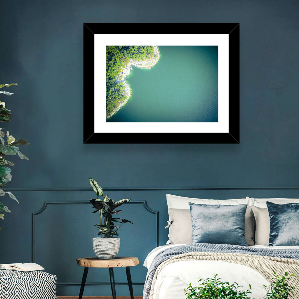 L-shaped Coastline Over Teal Lake Wall Art