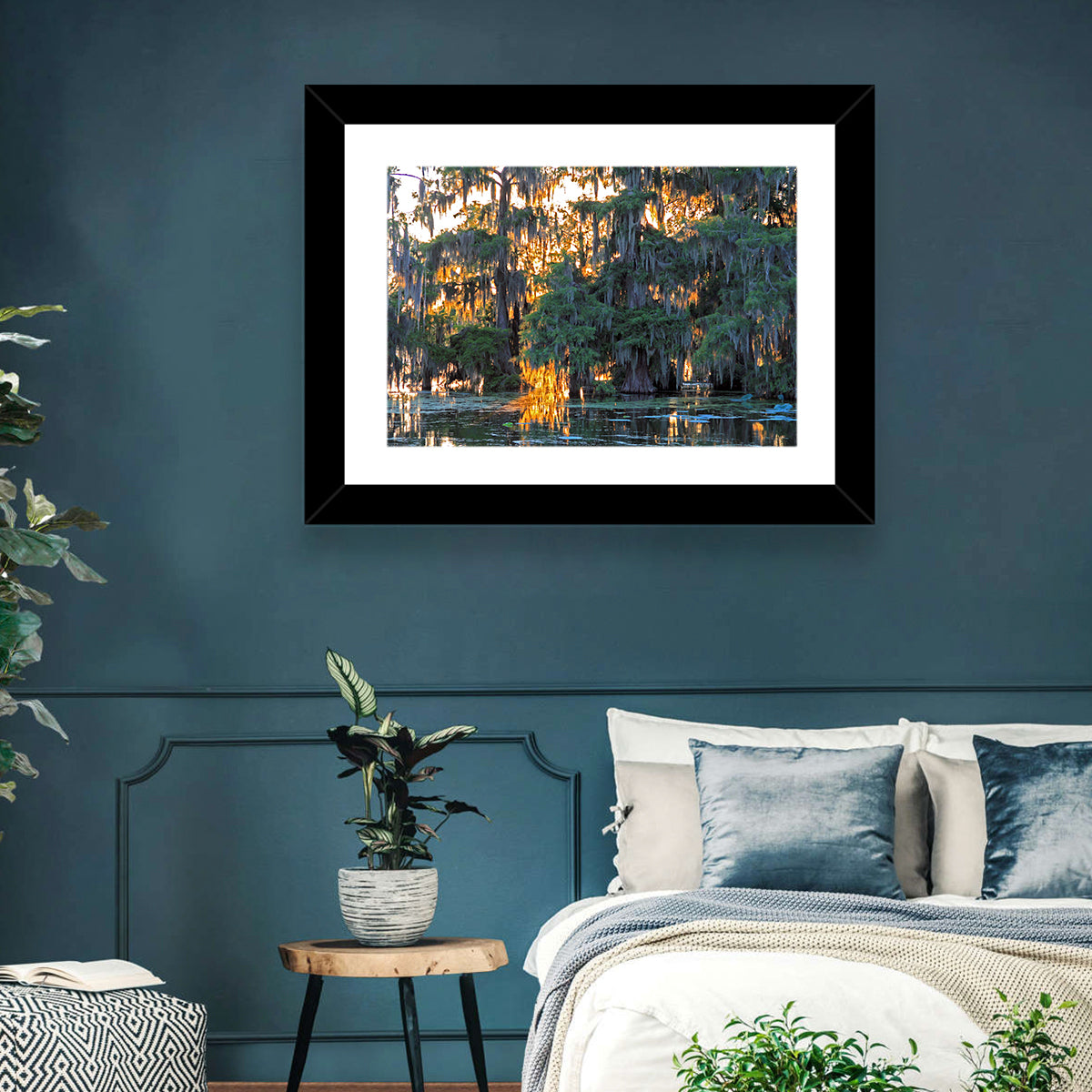 Lake Martin Cypress Reflection Wall Art in a room, landscape