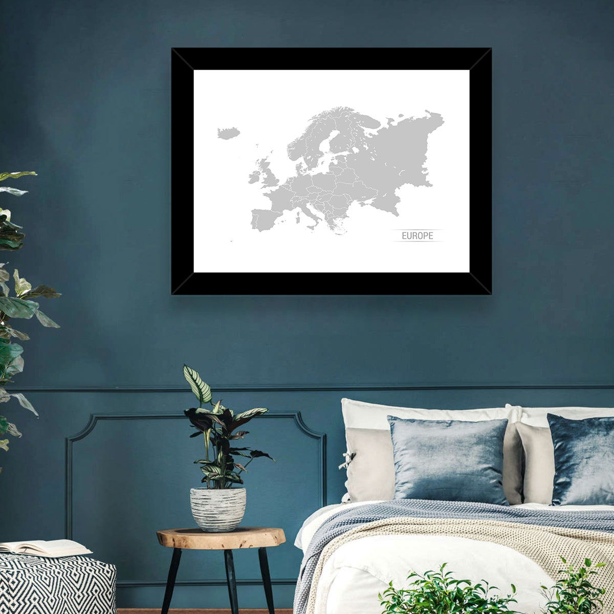 Gray Europe Outline Map Wall Art in a room, landscape