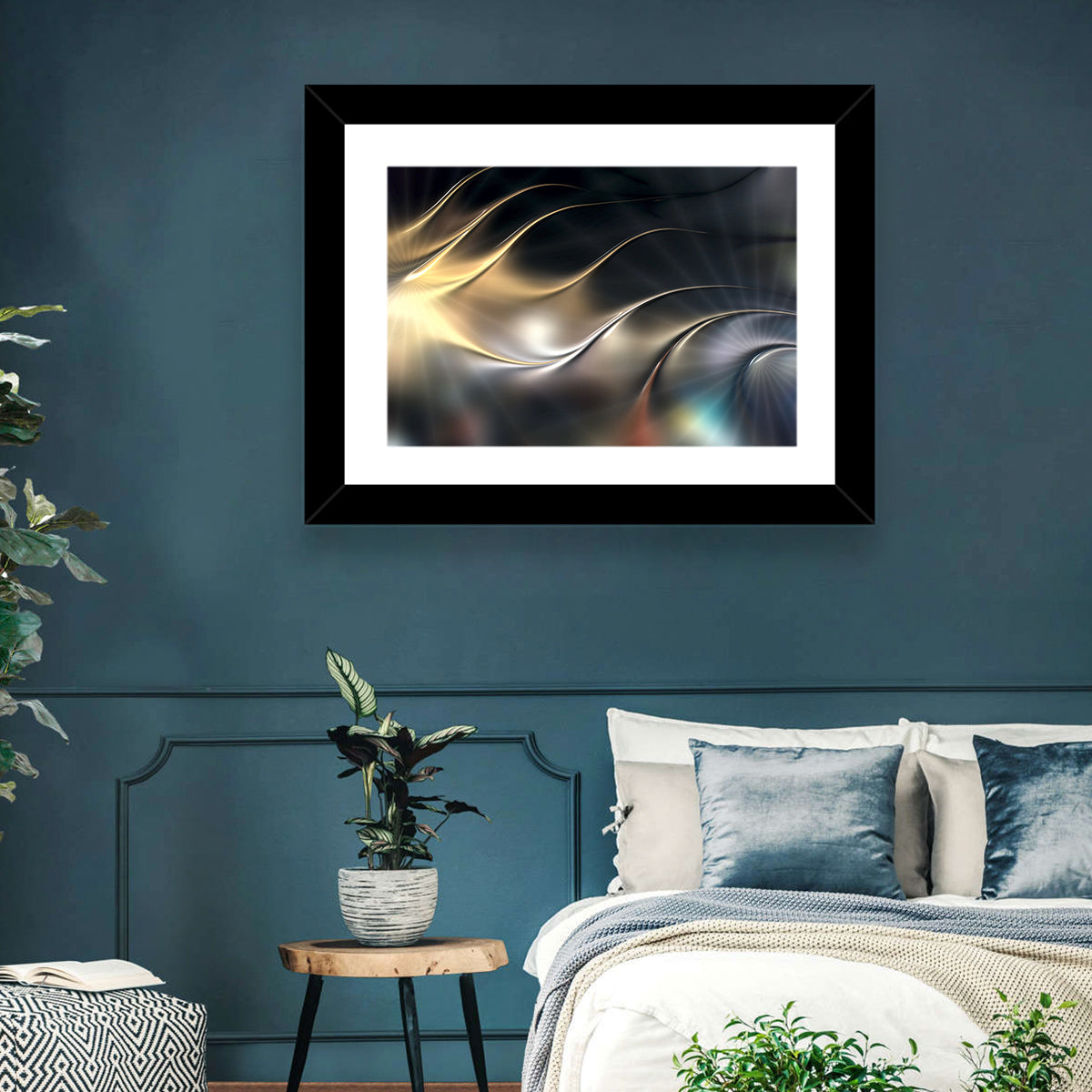 Luminous Metallic Wave Wall Art in a room, landscape
