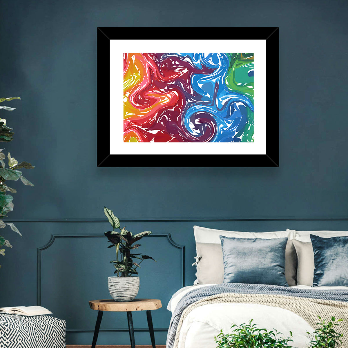 Marbled Color Flow Abstract Wall Art in a room, landscape