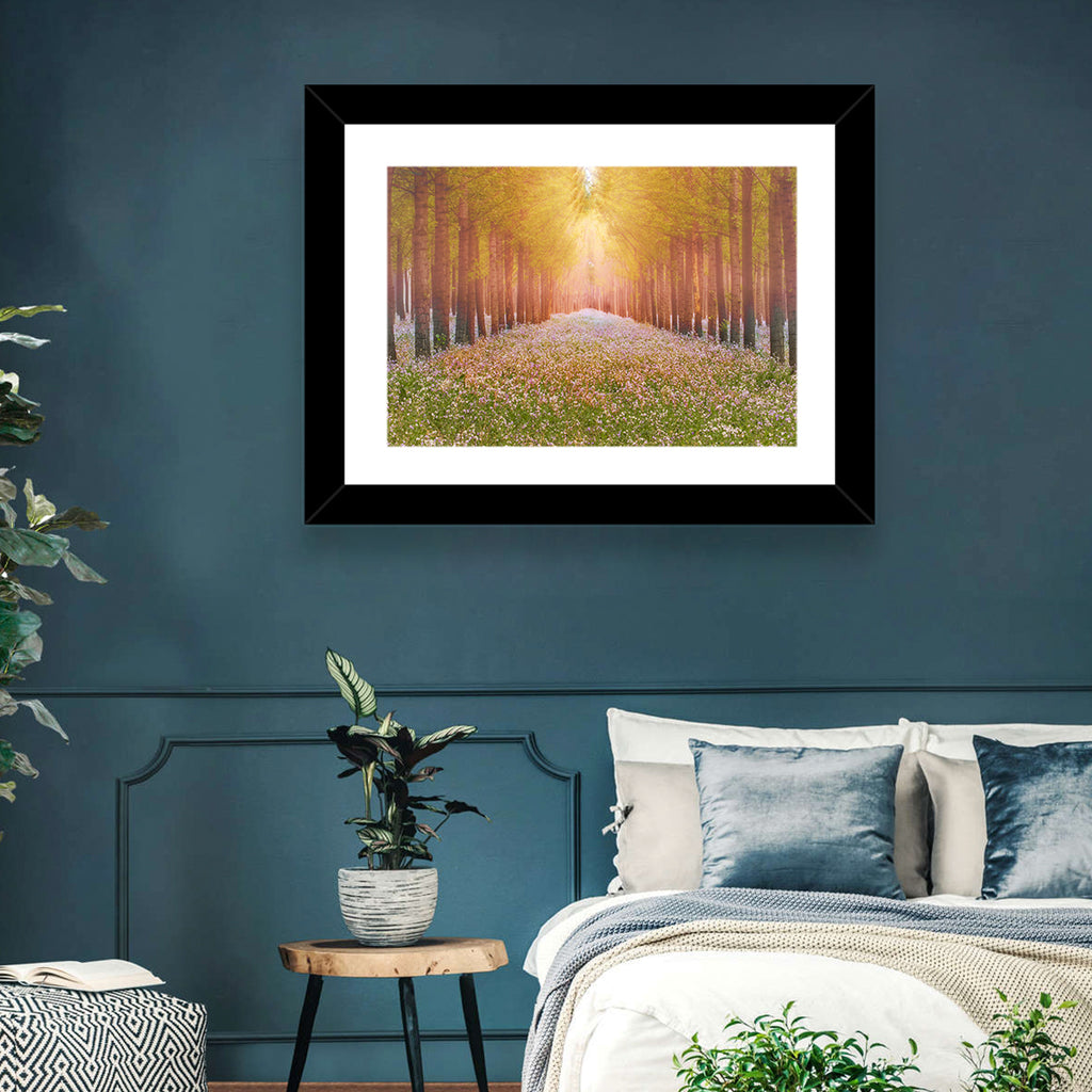 Golden Morning Forest Path Wall Art