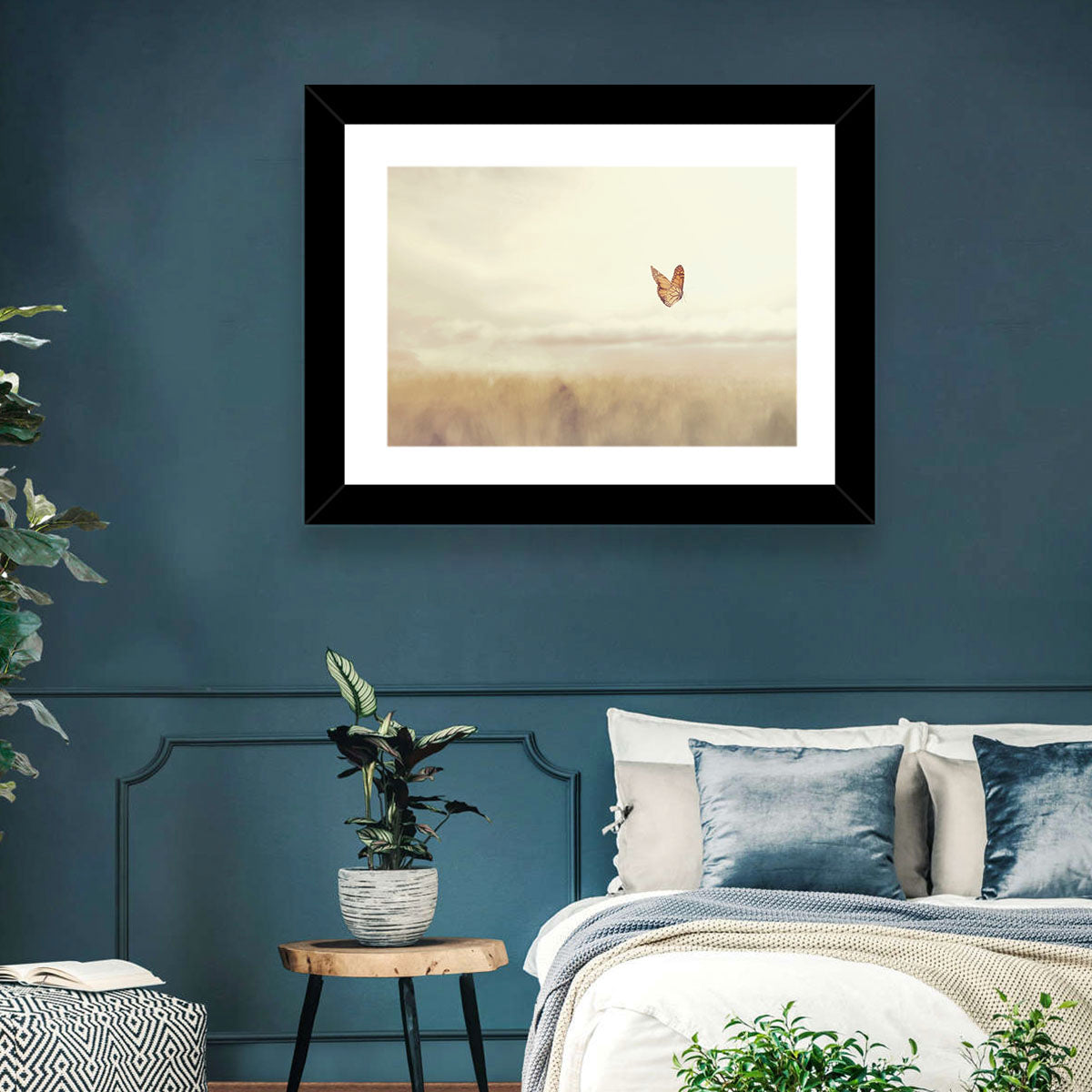 Monarch Over Beige Field Wall Art