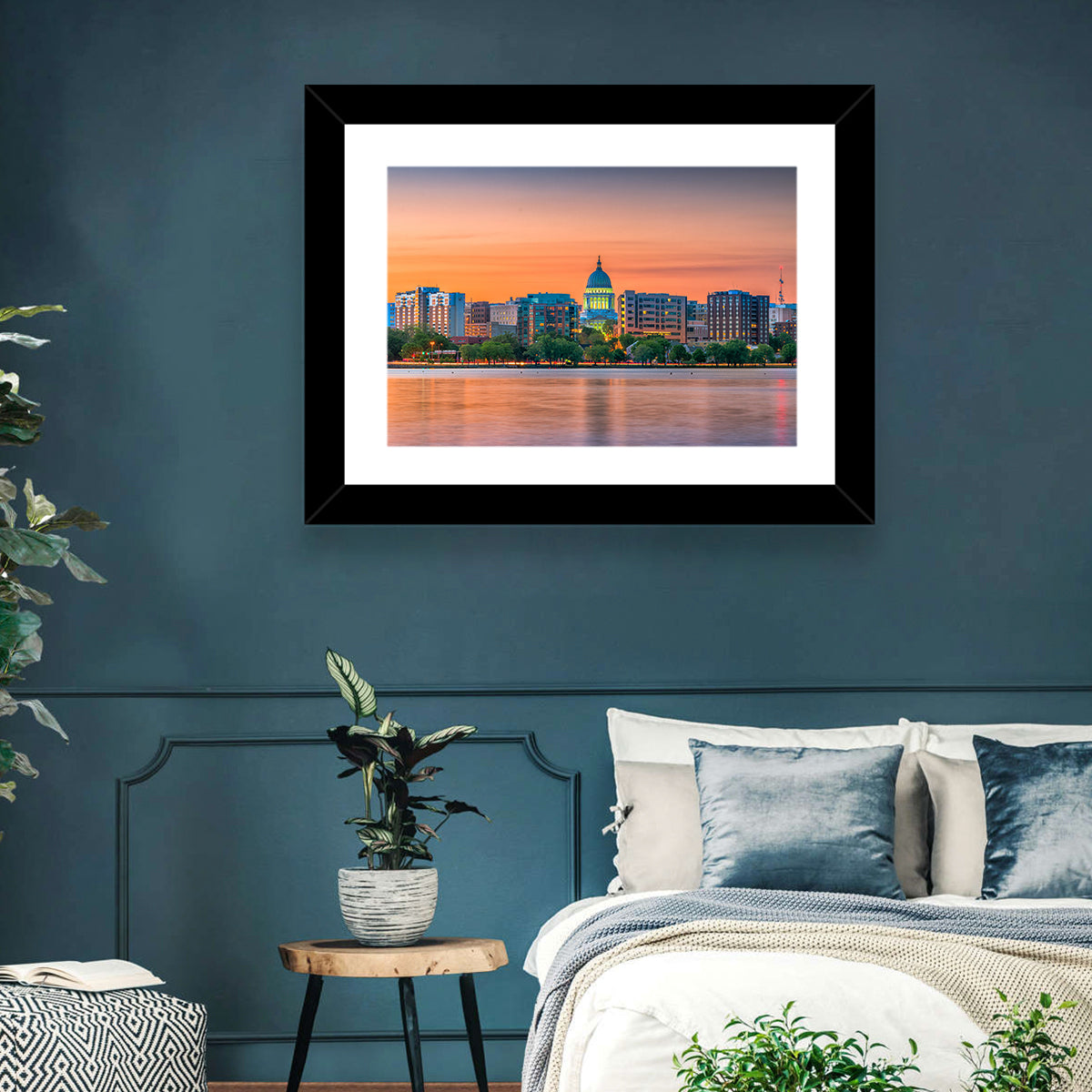 Madison State Capitol Skyline Wall Art in a room, landscape