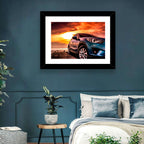 Suv on Pier at Sunset Wall Art