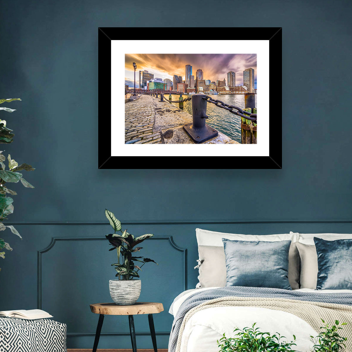 Boston Harbor at Dusk Wall Art in a room, landscape