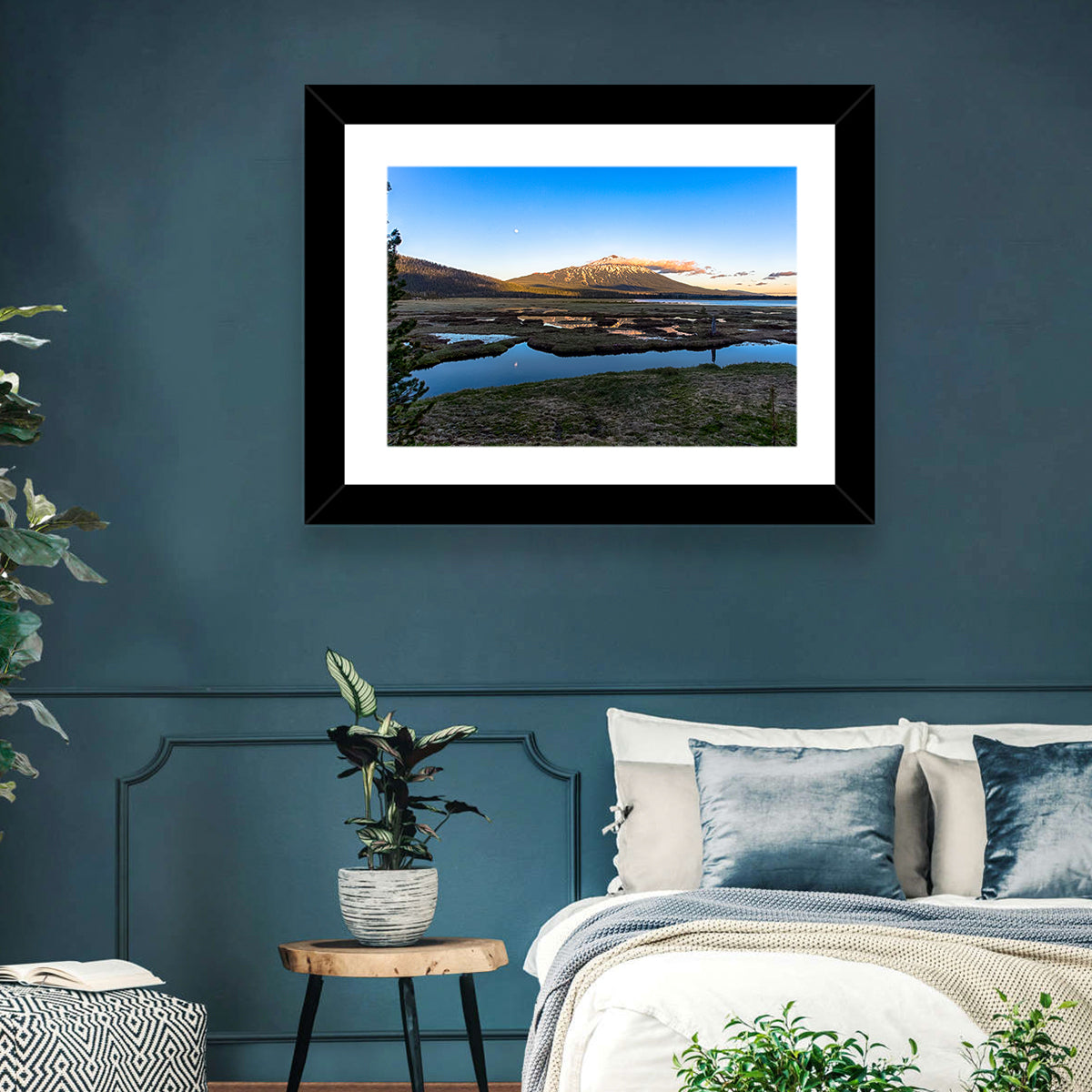 Mount Bachelor Moonlit Sunset Wall Art in a room, landscape