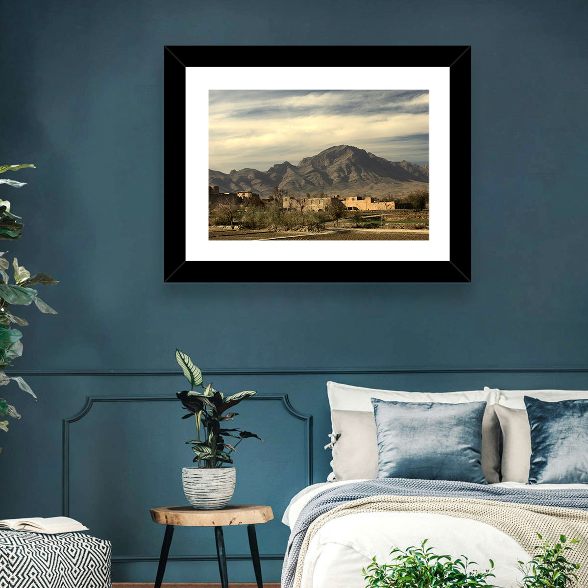Afghan Mountain Village Wall Art in a room, landscape