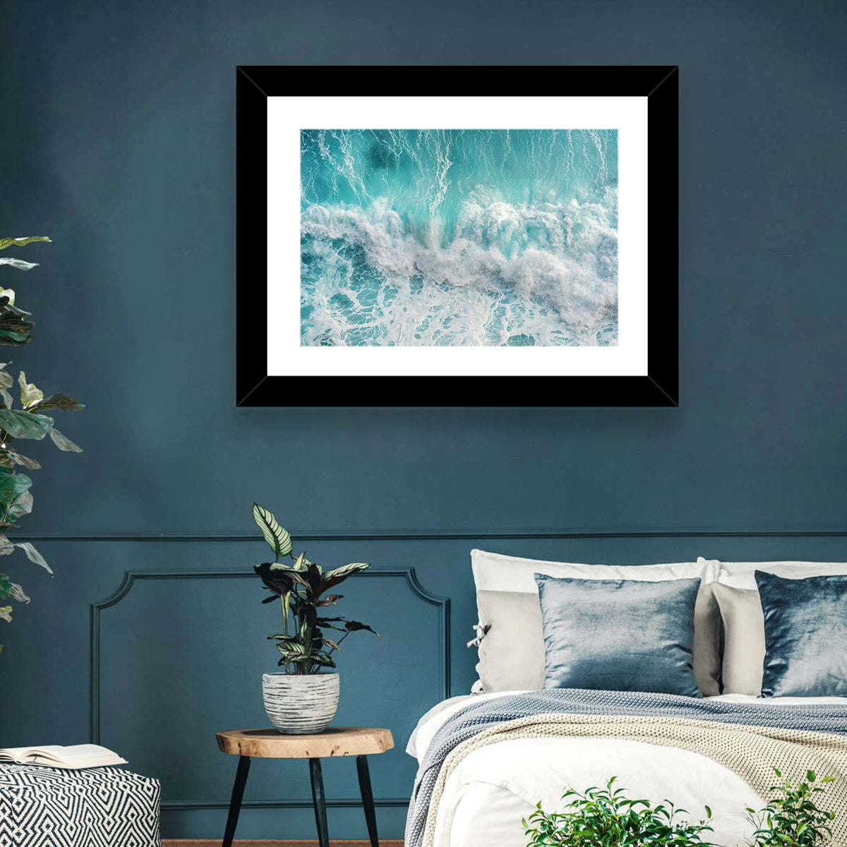 Top Down Turquoise Wave Wall Art in a room, landscape
