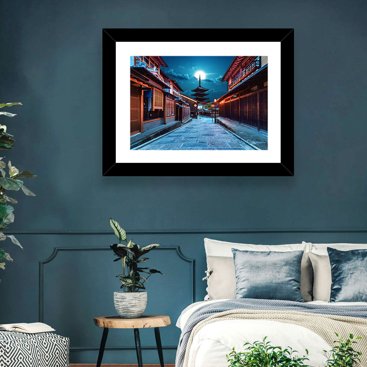 Moonlit Sannen Zaka Kyoto Wall Art in a room, landscape