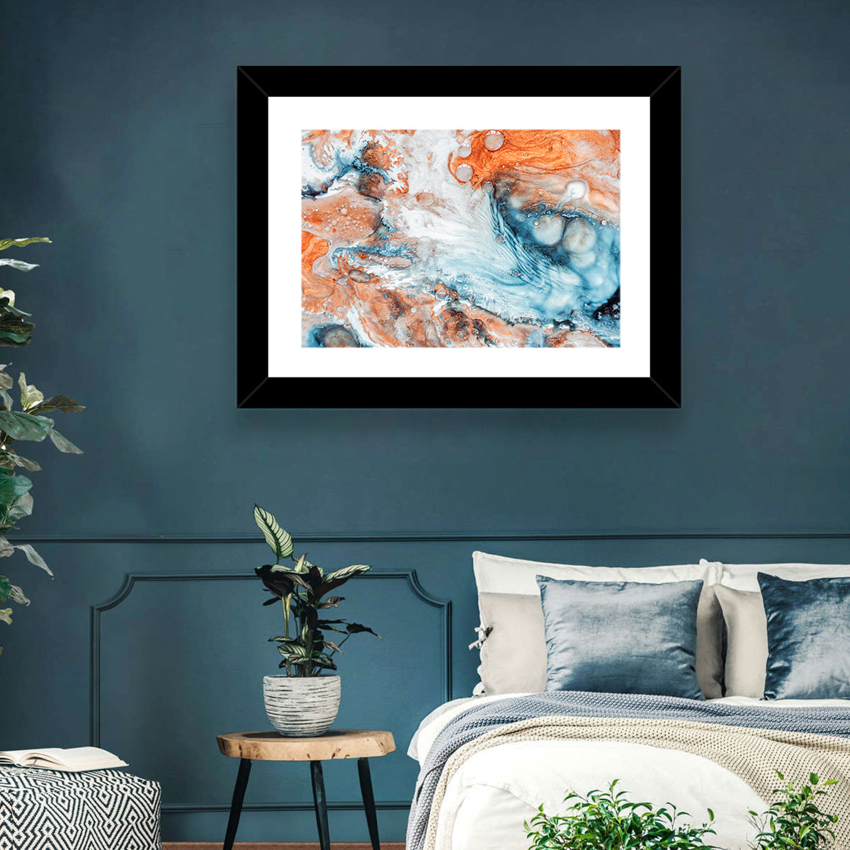 Copper Marble Fluid Abstract Wall Art in a room, landscape
