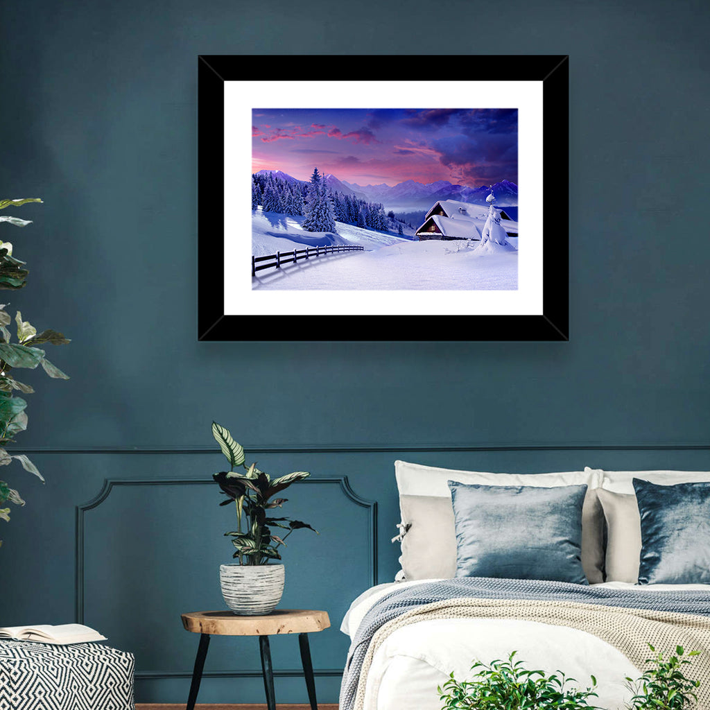 Snowy Mountain Cabin Wall Art