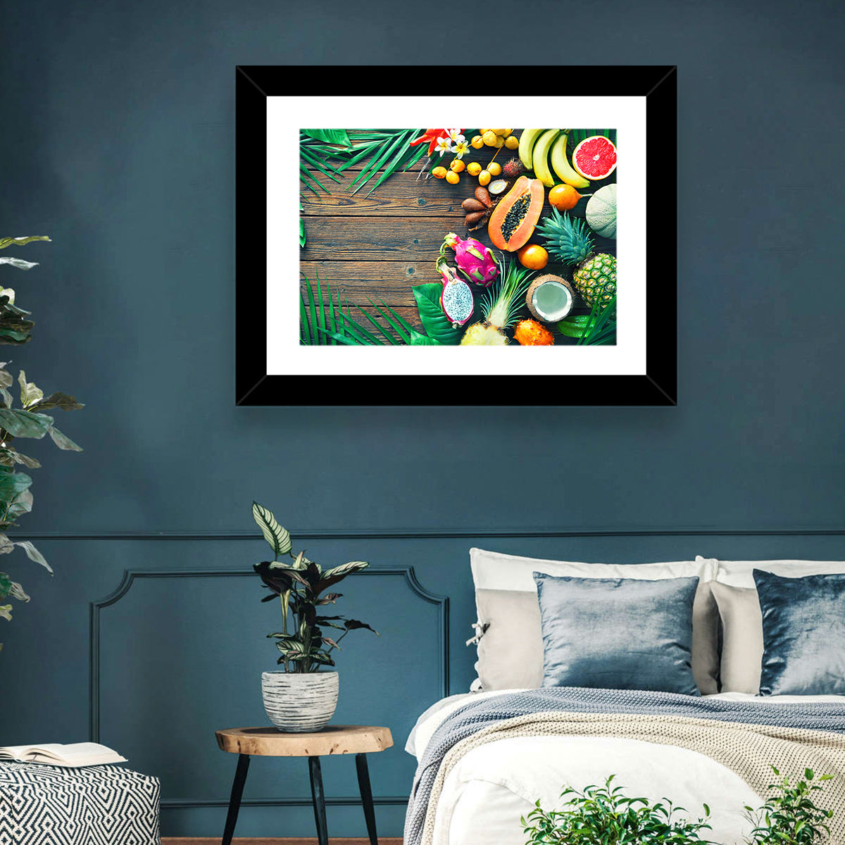 Tropical Fruit Still Life Wall Art in a room, landscape