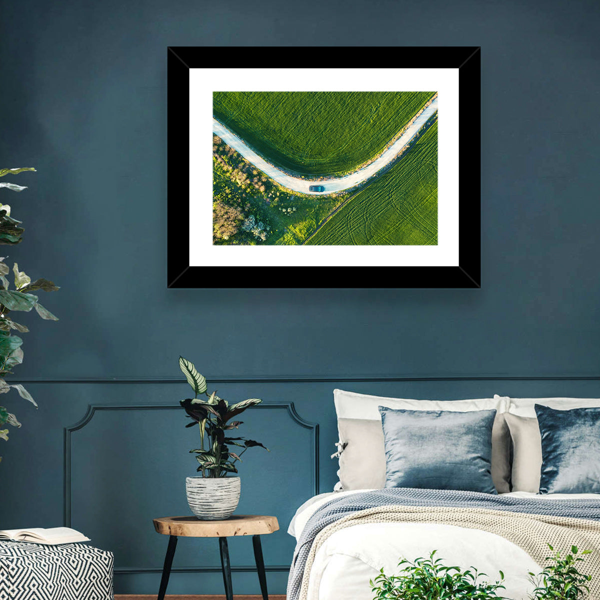 Aerial Farm Fields at Golden Hour Wall Art in a room, landscape