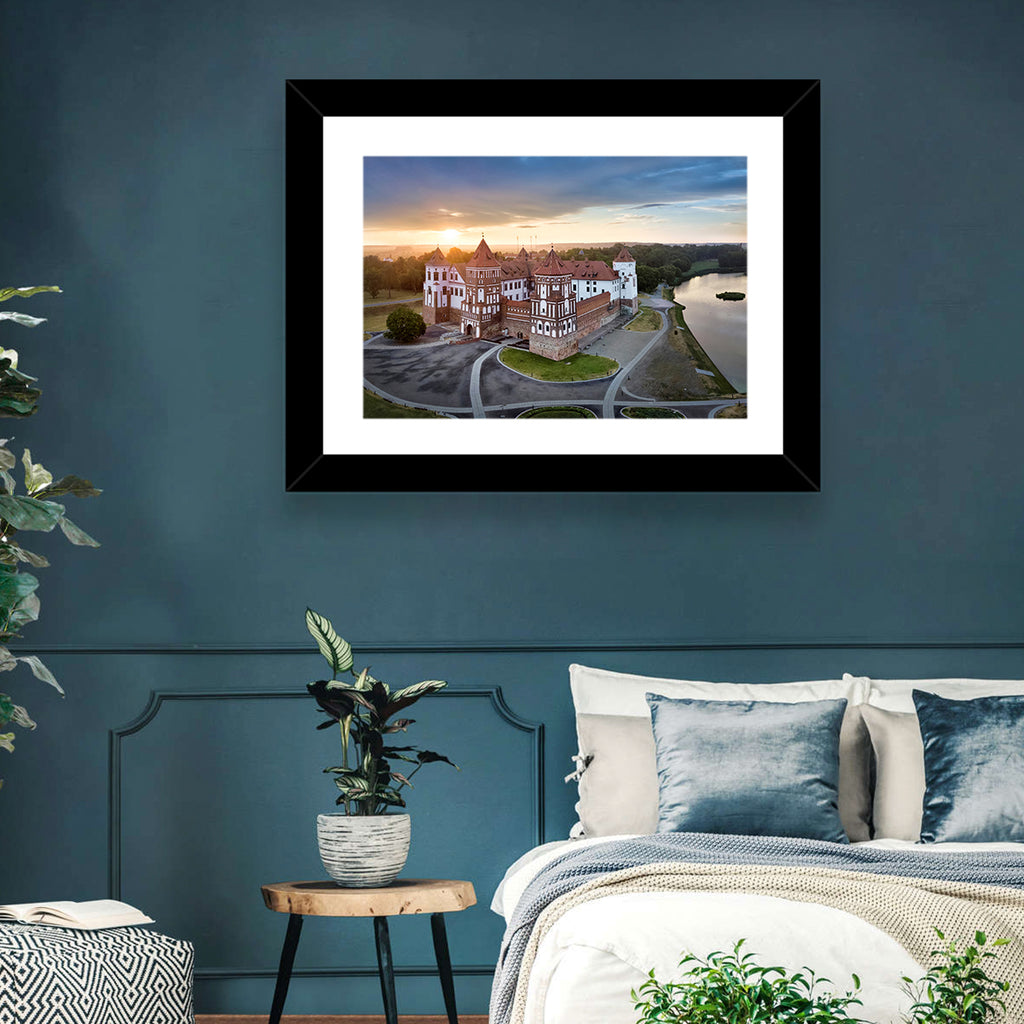 Mir Castle Sunrise Over Lake Wall Art