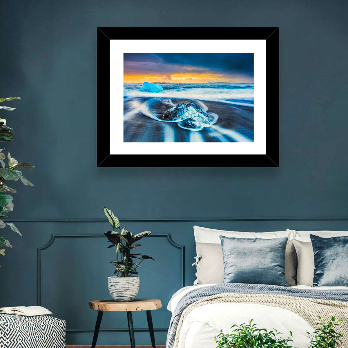 Diamond Beach Ice at Dusk Wall Art in a room, landscape