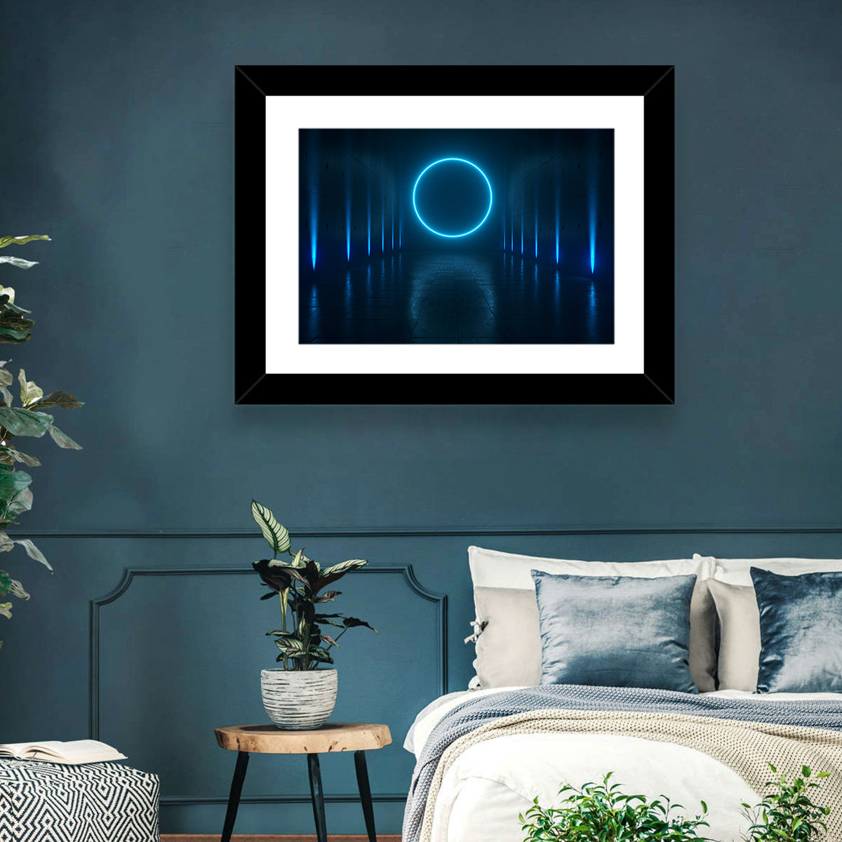 Glowing Neon Corridor Wall Art in a room, landscape