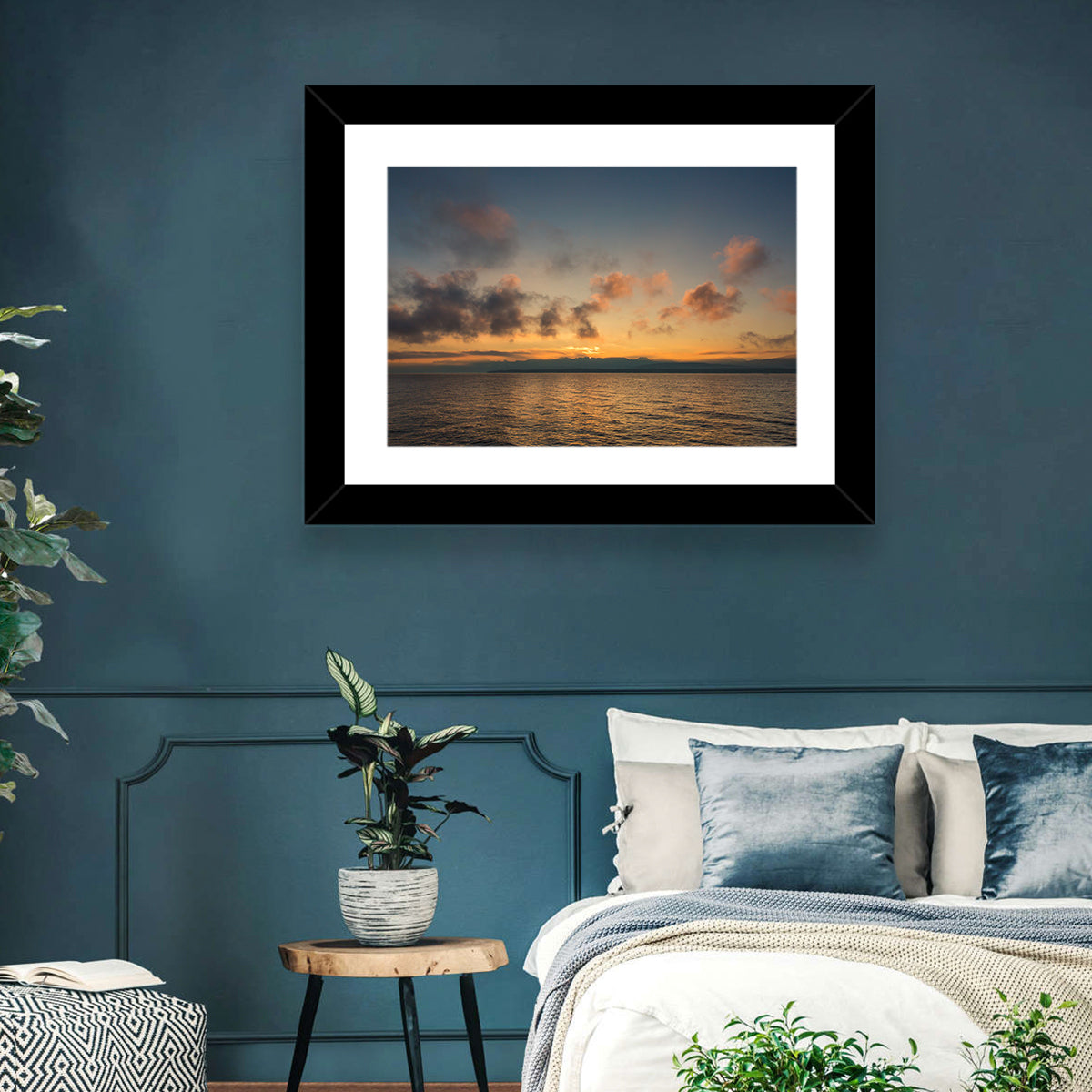 Lake Leman Golden Sunset Wall Art in a room, landscape