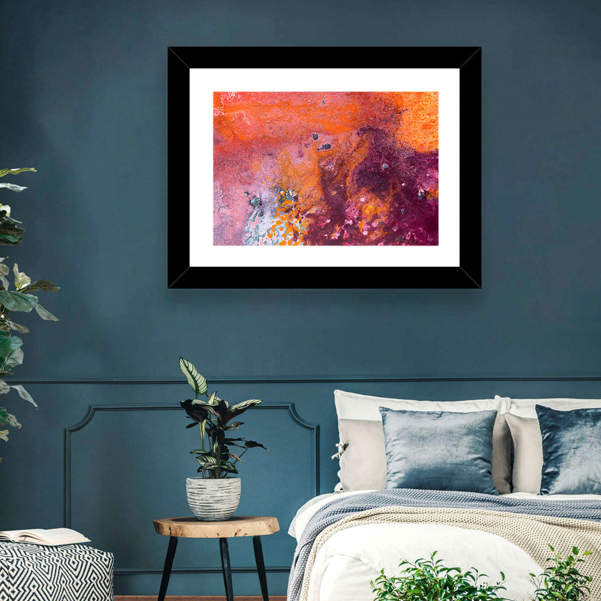 Magenta Orange Color Flow Wall Art in a room, landscape