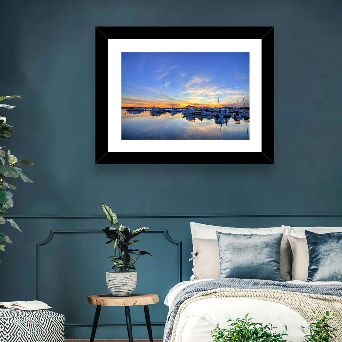 Marina at Golden Hour Wall Art in a room, landscape