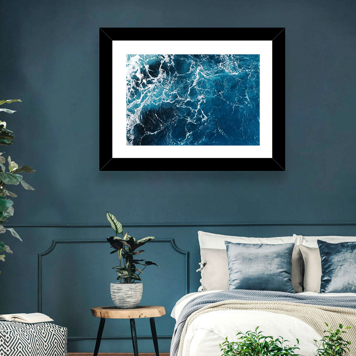 Aerial Sea Texture Wall Art in a room, landscape