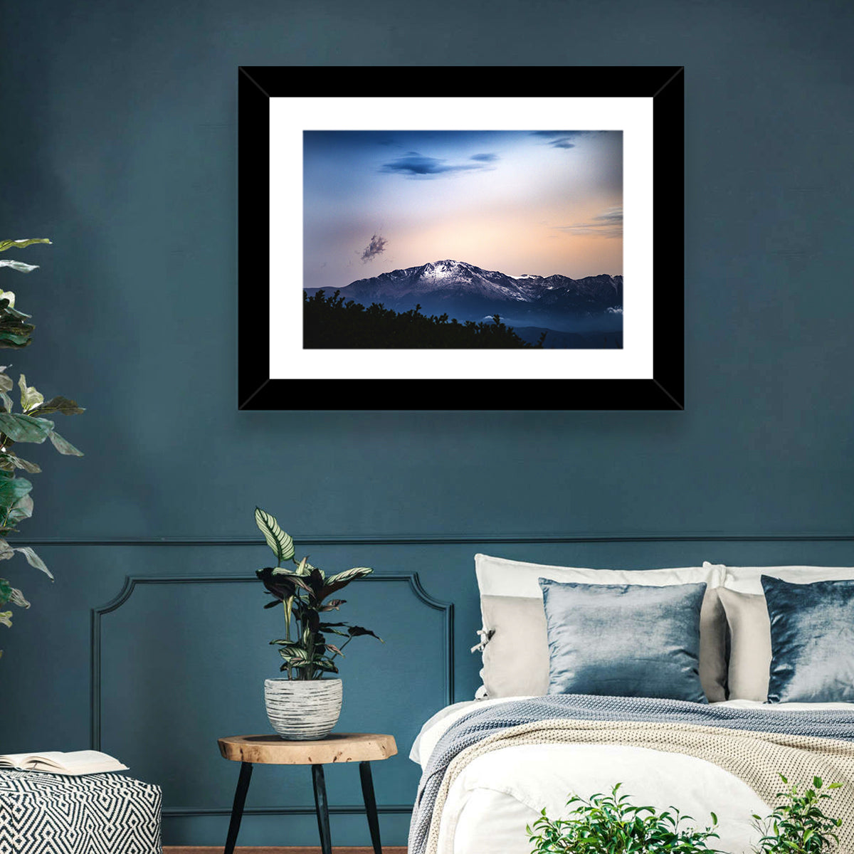 Snow-capped Pikes Peak at Dusk Wall Art in a room, landscape