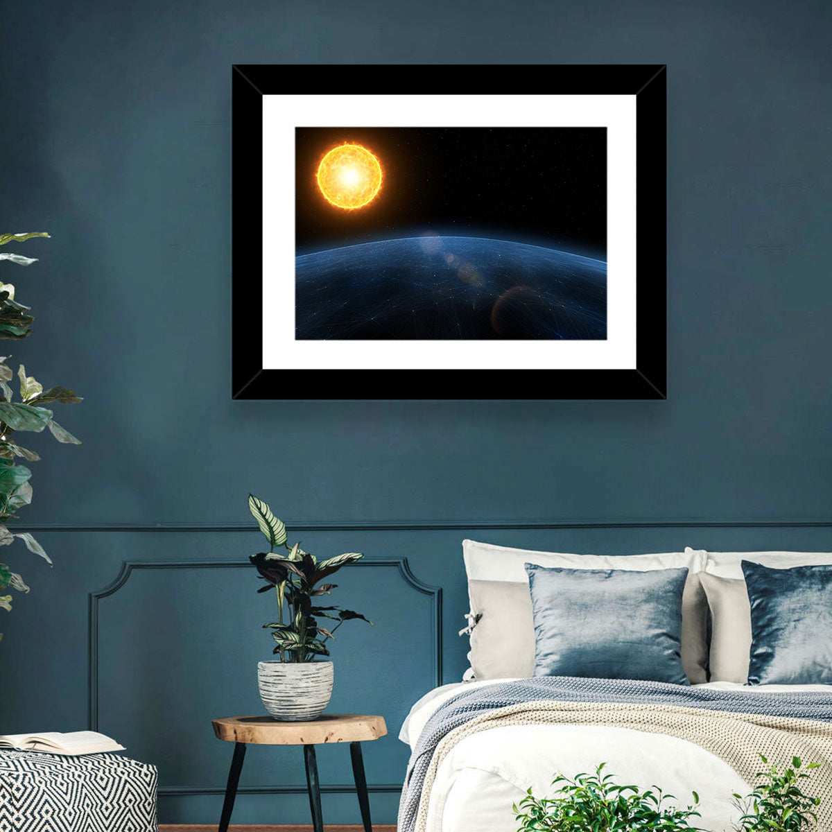 Alien Planet and Sun Wall Art in a room, landscape