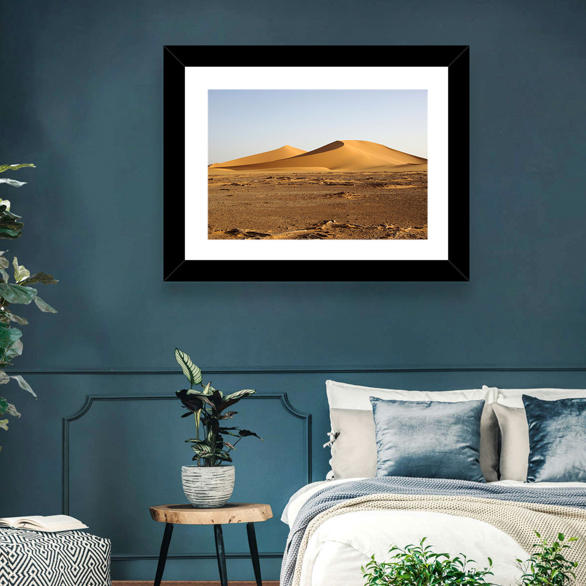 Golden Hour Desert Dunes Wall Art in a room, landscape