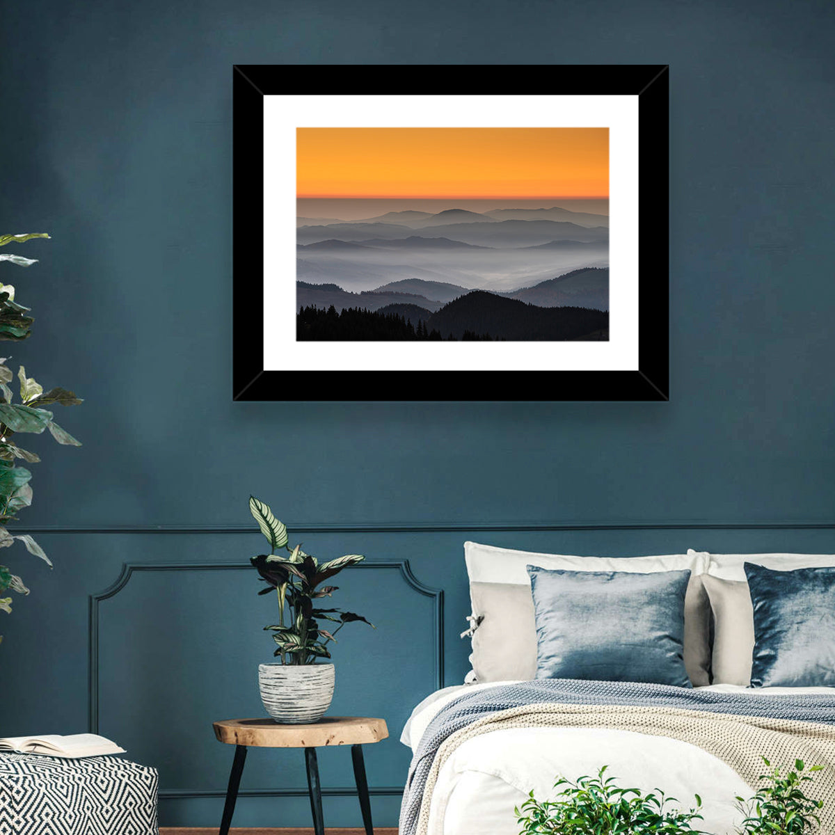 Rarau Mountains Sunrise Wall Art in a room, landscape