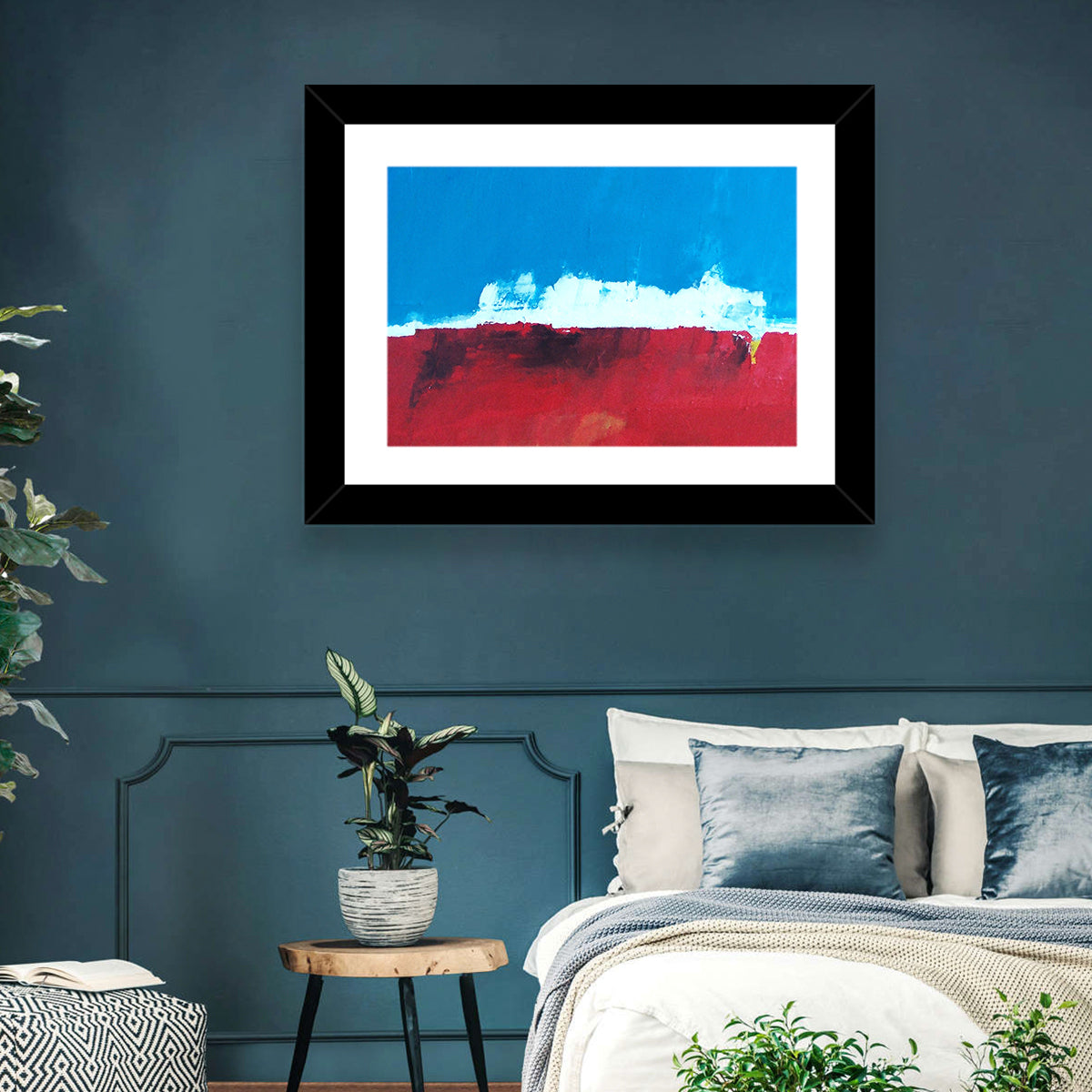 Ocean Horizon Abstract Wall Art in a room, landscape