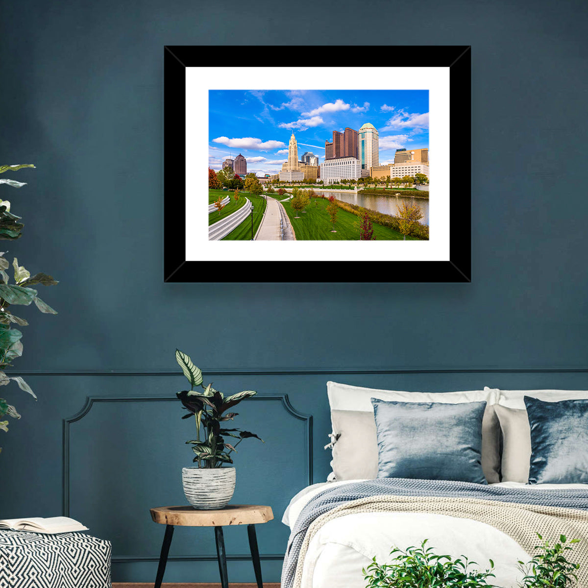 Columbus Skyline Wall Art in a room, landscape
