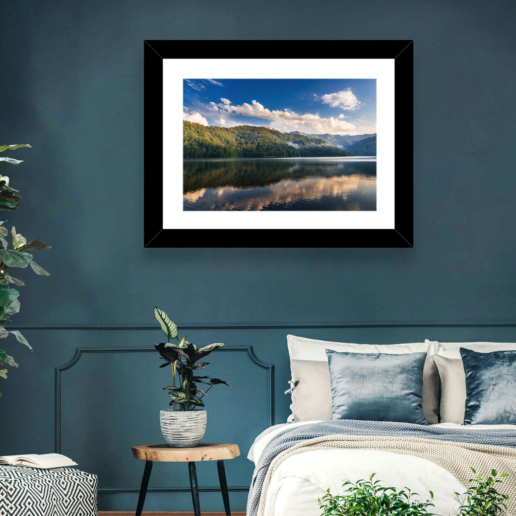 Golden Mist Mountain Lake Wall Art