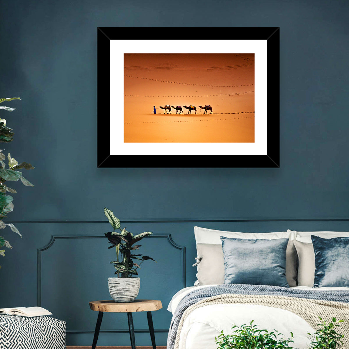 Sahara Camel Caravan Wall Art in a room, landscape