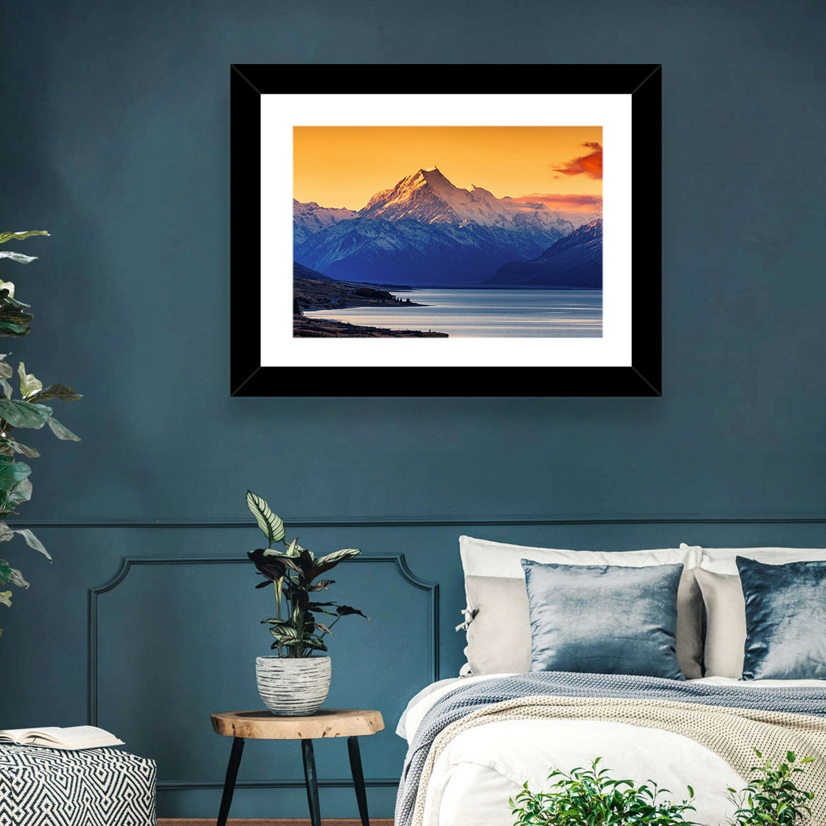 Aoraki Mount Cook Over Lake Pukaki Wall Art in a room, landscape