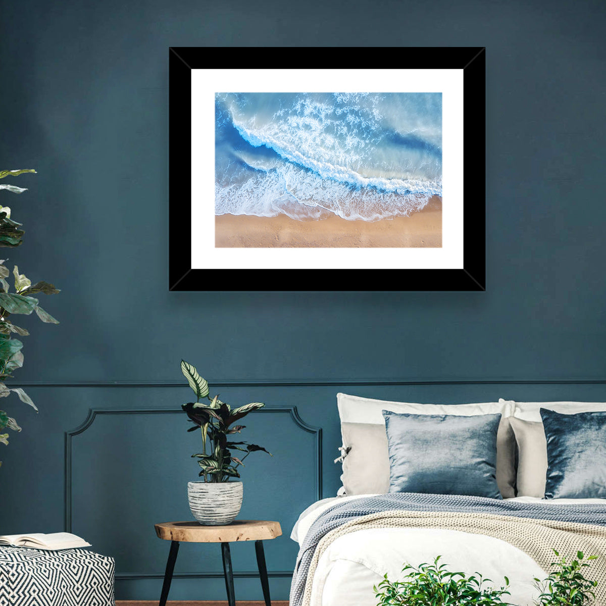 Aerial Turquoise Beach Waves Wall Art in a room, landscape