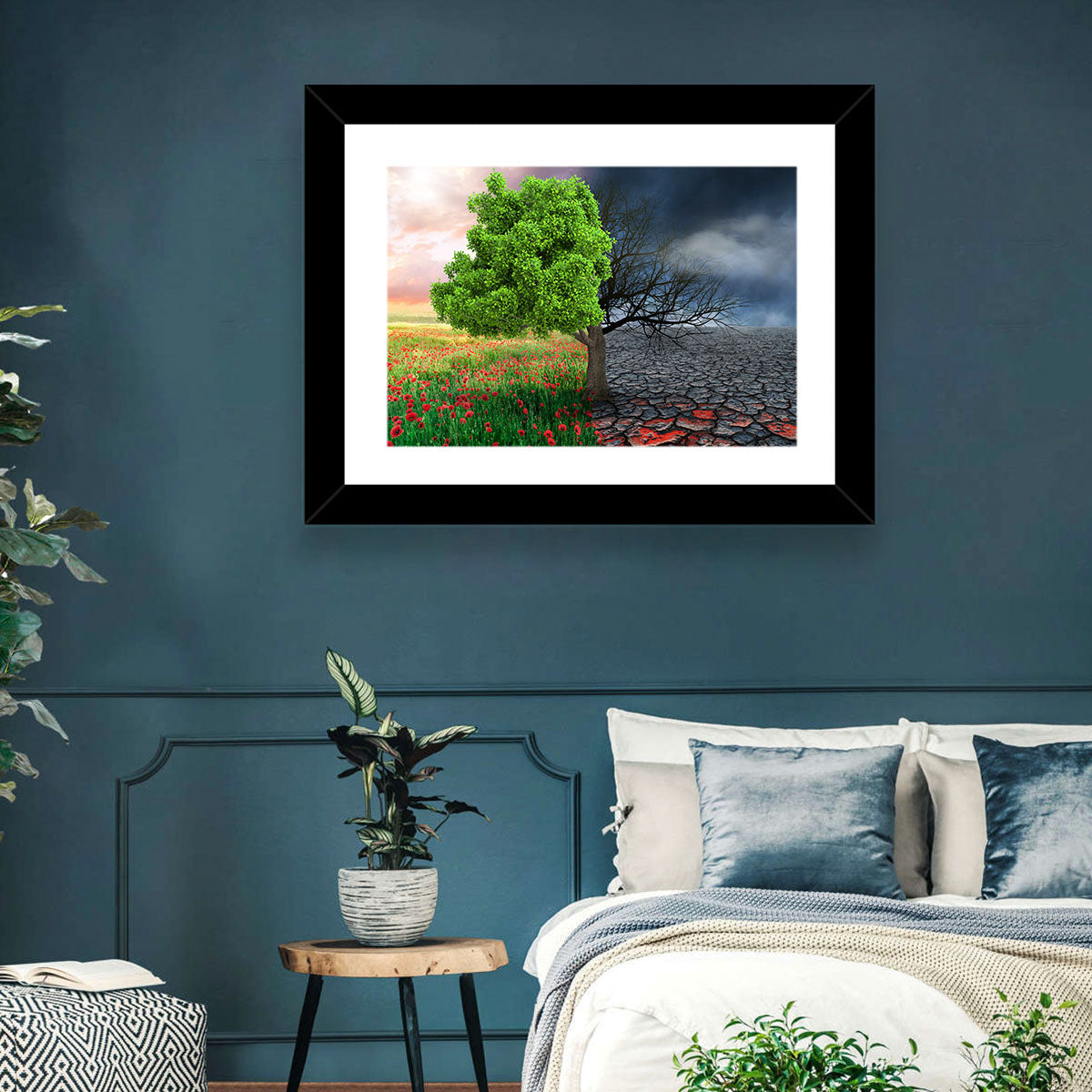 Split Climate Landscape Wall Art in a room, landscape