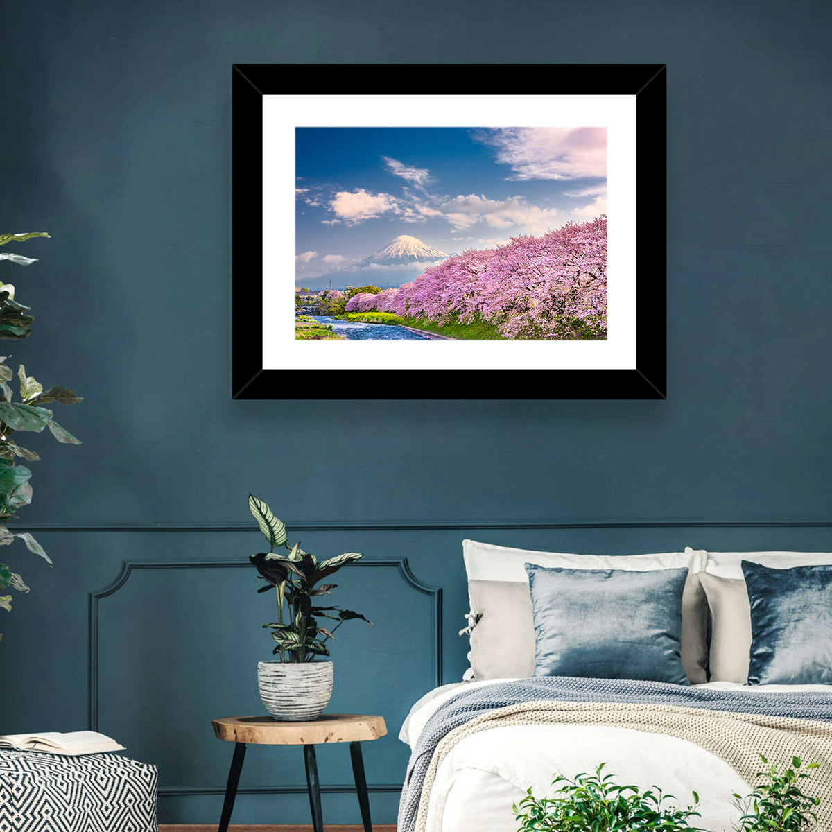 Mount Fuji Cherry Blossoms Wall Art in a room, landscape