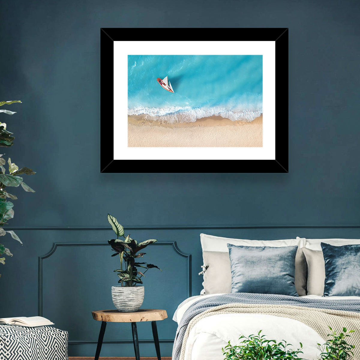 Centered Sailboat Over Turquoise Sea Wall Art