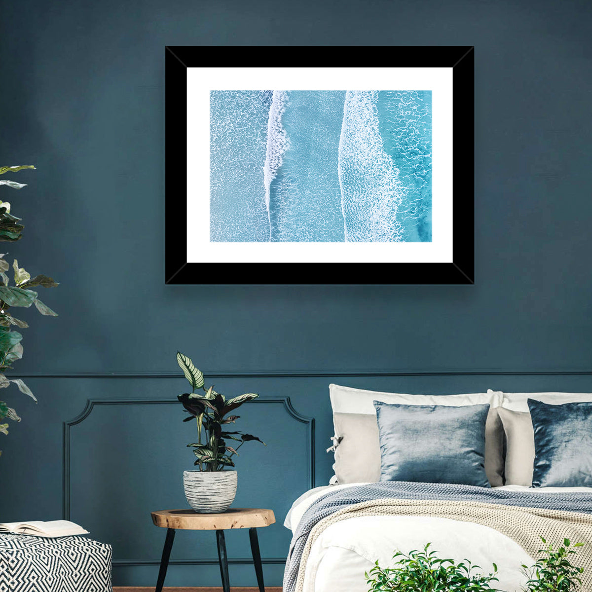 Twin Breaking Waves Over Turquoise Sea Wall Art in a room, landscape