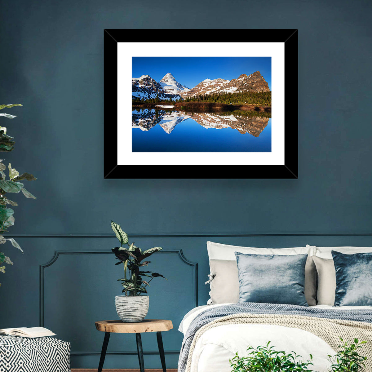 Snowy Mount Assiniboine Wall Art in a room, landscape